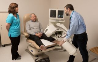 Patient getting a foot x-ray of a bunion at North West Surgery Center