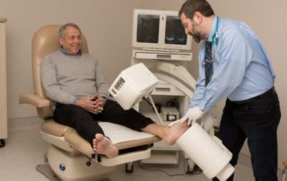 Patient getting a foot x-ray of a bunion at North West Surgery Center